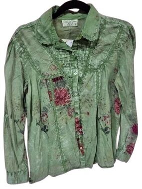 NWT 100% Cotton Crocheted Lace Floral VINTAGE GOA Shirt Top Blouse Boho Cottage